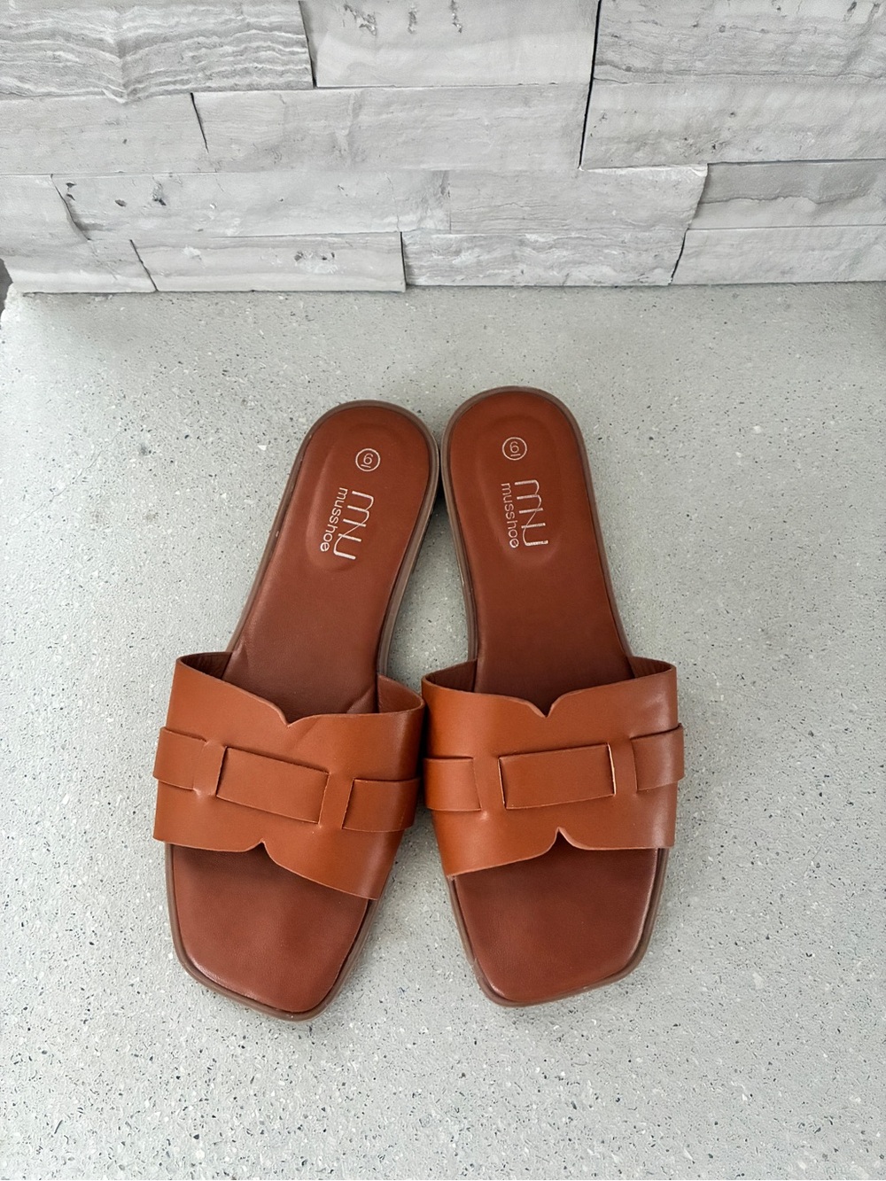 Tan Leather Slide Sandals